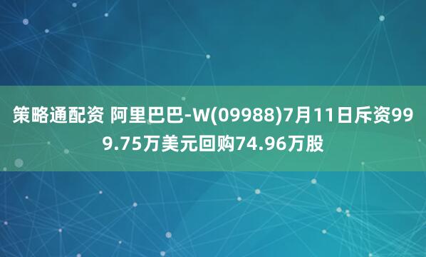 策略通配资 阿里巴巴-W(09988)7月11日斥资999.75万美元回购74.96万股