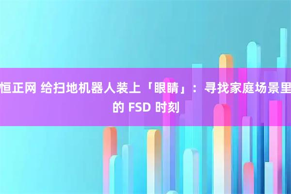 恒正网 给扫地机器人装上「眼睛」：寻找家庭场景里的 FSD 时刻